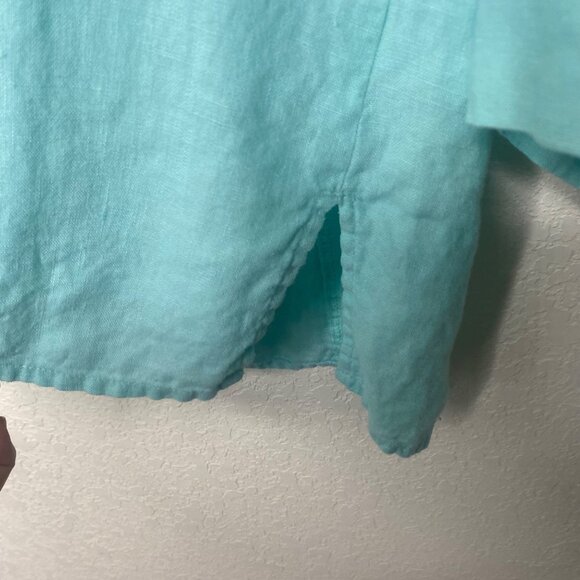 JM Collection Linen Top Womens Size 14 Teel Button Up 3/4 Sleeves Studded Pocket - Picture 6 of 14